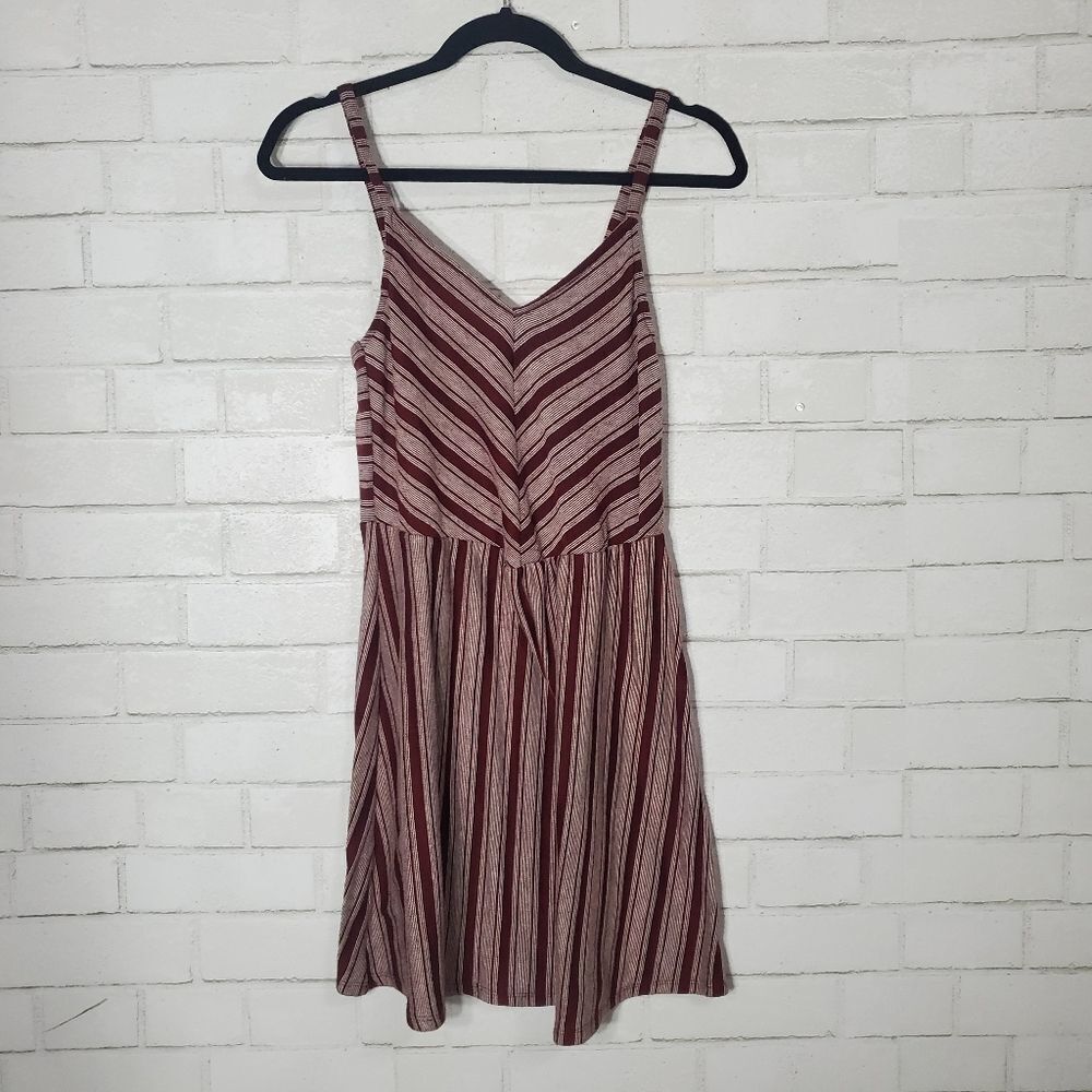 *3/20* Universal Thread Striped Mini Dress in Burgundy and Cream